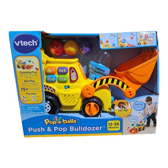 VTech Pop-a-Balls Push Pop Bulldozer Interactive Learning Toy Toddlers Builder - Picture 7 of 15